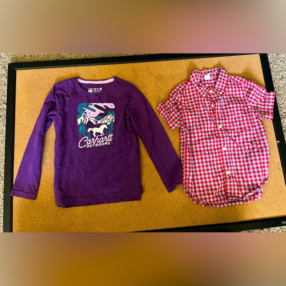 Carhartt Kids Purple Long Sleeve Shirt And Baby Gap Red And Blue Plaid Shirt Set